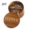 Decorative Wood Spice Keeper Salt Container with Swivel Magnetic Lid, Built-in Spoon Seasoning Lid Condiment Holder Jar, Moisture Proof for