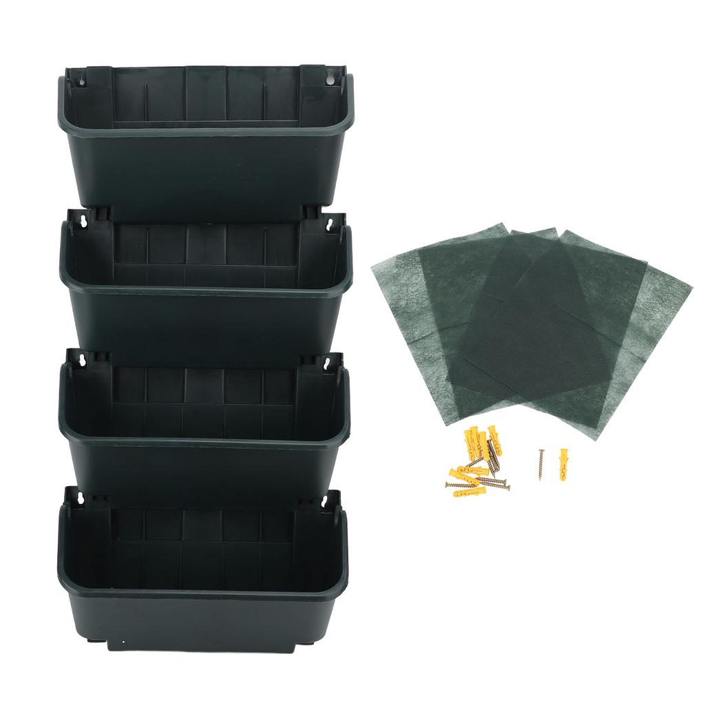 Vertical Wall Planter Set Plastic Breathable Space Saving 4 Pots Hanging Vertical Wall Flowerpot for Porch Garden