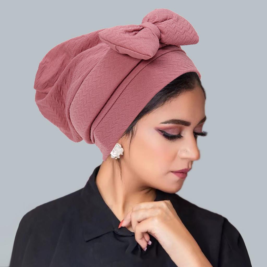 Women's Hijab Solid Color Muslim Turban Bonnet Flower Decor Ramadan Head Wrap Scarf Indian Hat