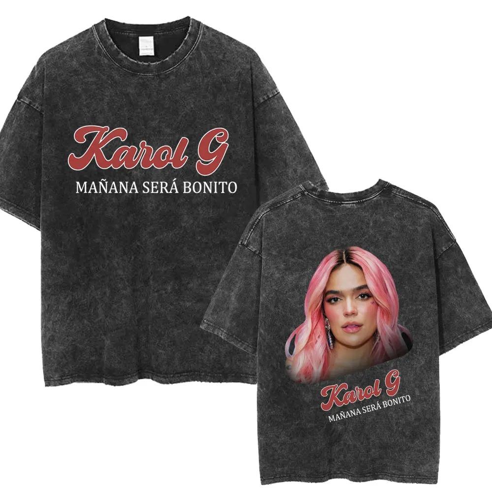 Hot Karol G Bichota Music Album Washed T Shirt Hip Hop Fashion Men Women Cotton Men Women Clothing Classi high quality soft tees