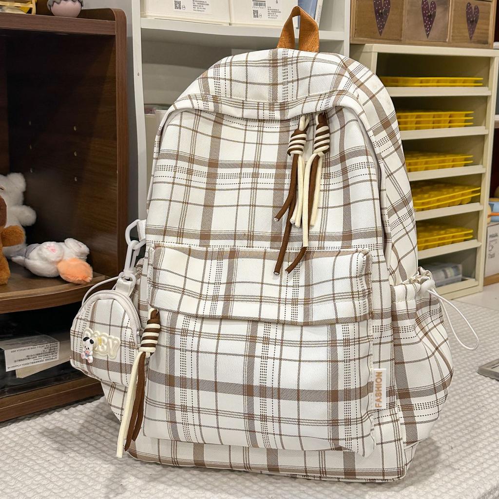 Schultasche Schultasche Mittelschule Mädchen Japanisch ins Retro Karomuster Studenten Einfach und vielseitig Koreanische Version High School Rucksack Damen