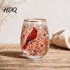 Large Capacity Wine Glass Cup Egg Shape Clear Lead-Free Crystal Enamel Painted Golden Rim Liberty Bell Themed Vintage Drinking Tumbler Glassware for