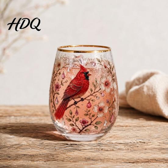 Large Capacity Wine Glass Cup Egg Shape Clear Lead-Free Crystal Enamel Painted Golden Rim Liberty Bell Themed Vintage Drinking Tumbler Glassware for