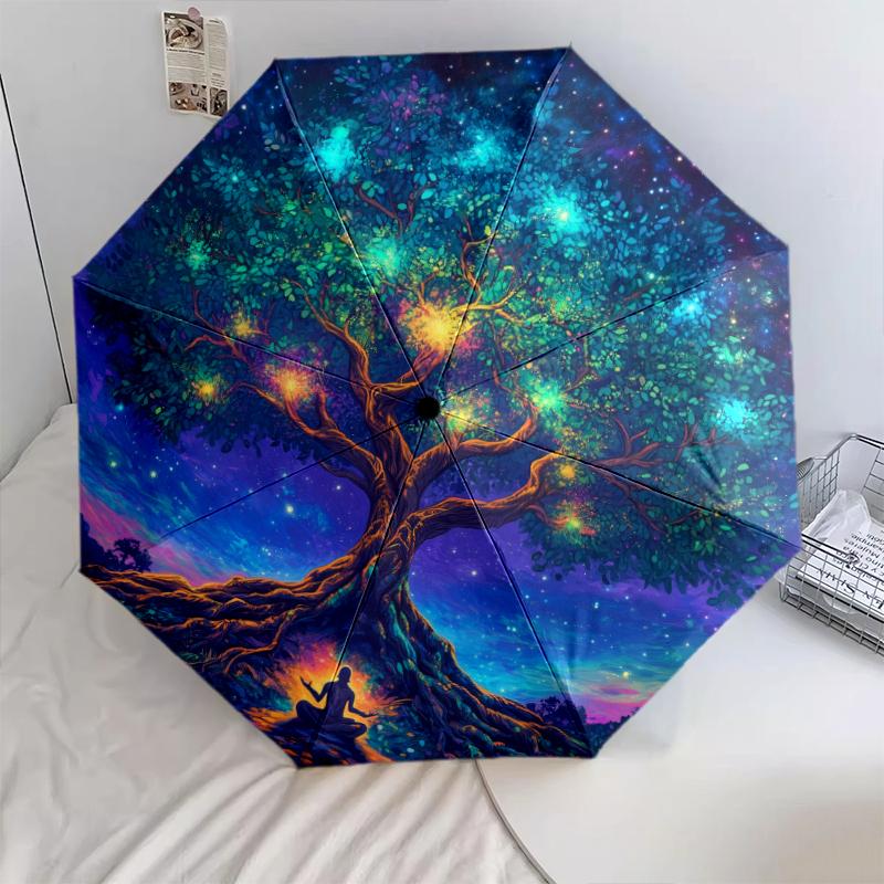 1PC Celtic Tree of Life Umbrella Portable Folding Umbrella Iron Frame Hole Bone Structure Outdoor Home Umbrella A16