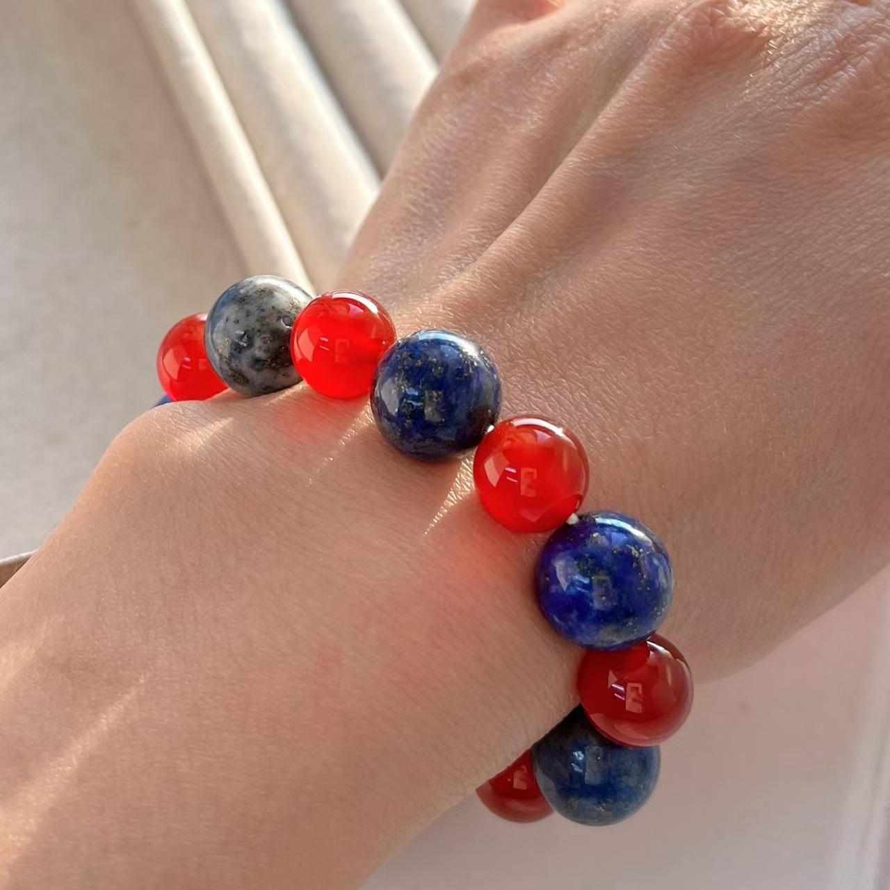 Retro Natural Lapis Lazuli Chalcedony Agate Bracelet Basic Commuter Bracelet