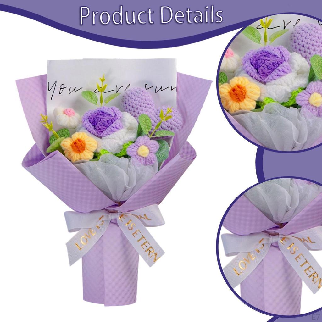 Completed Crochet Flower Bouquet Artificial Flowers Rose for Party Women's Day