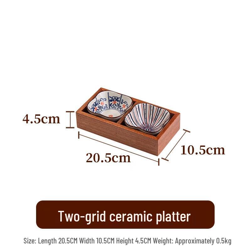 Japanese Style Ebony Wood Two-Compartment Serving Dish