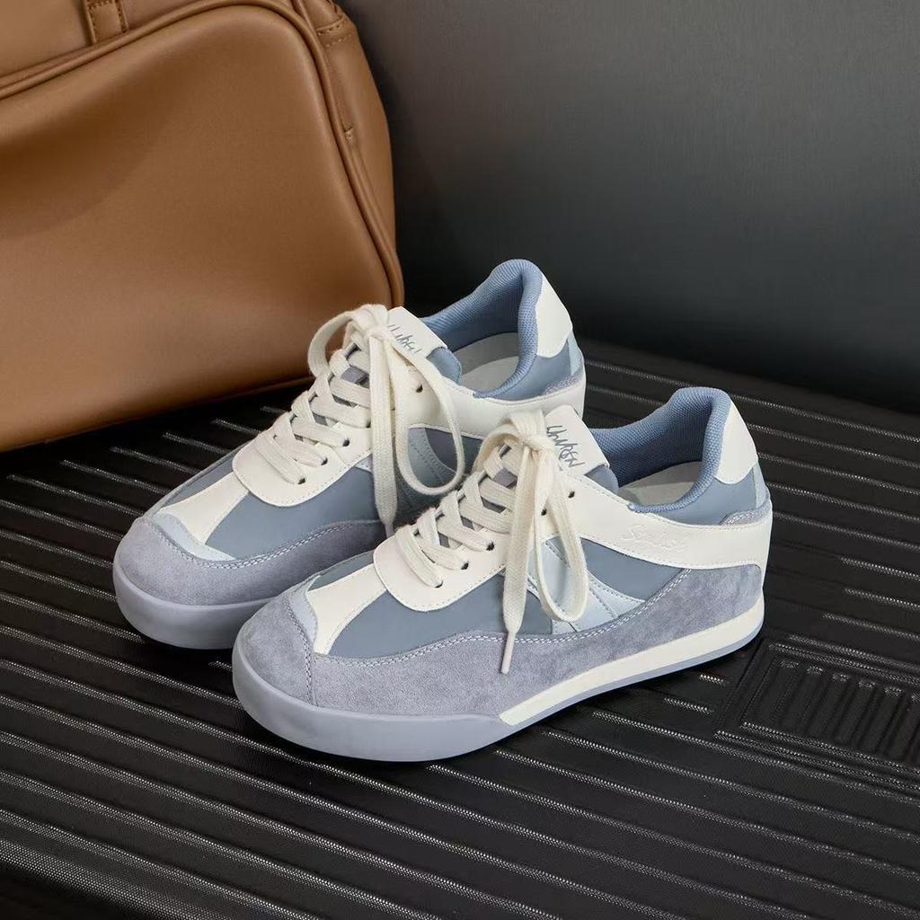 Inner height increase student women's autumn small retro thick-soled color matching casual sports little white shoes