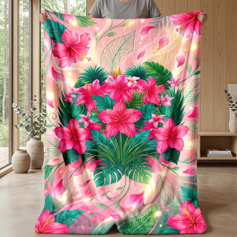 Vibrant Tropical Flowers Theme blanket Lightweight Warm Flannel Blanket Decorative Throw Blanket for Home Decoration
