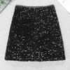 Sexy Skirt High Waist Hip Wrapped Solid Color Shiny Sequins Decor Mini Skirt Leisure Beach Travel Party Wear