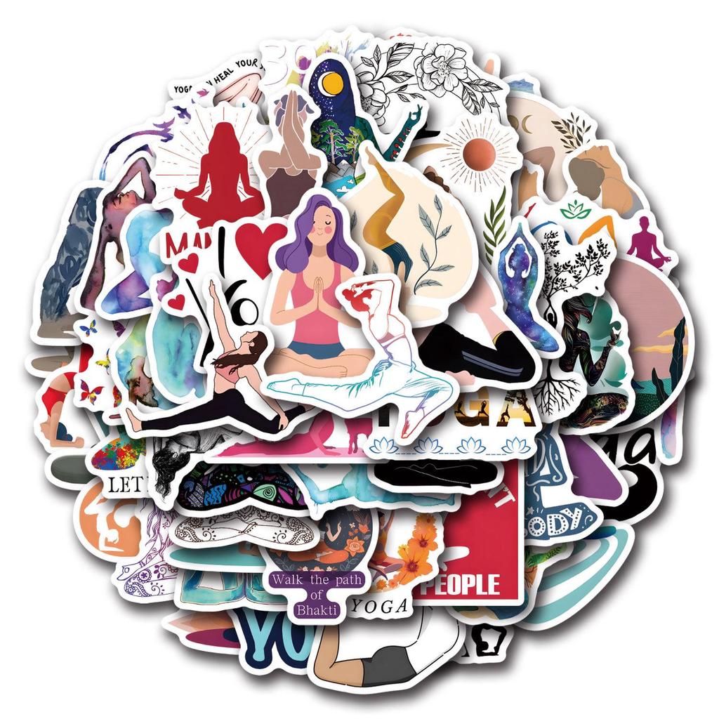 55 Waterproof Cartoon Yoga Stickers for Stationery, Water Cups, and Computers