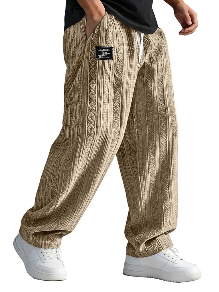 European and American straight-tube loose-tie sports casual pants knitted jacquard trousers men's versatile