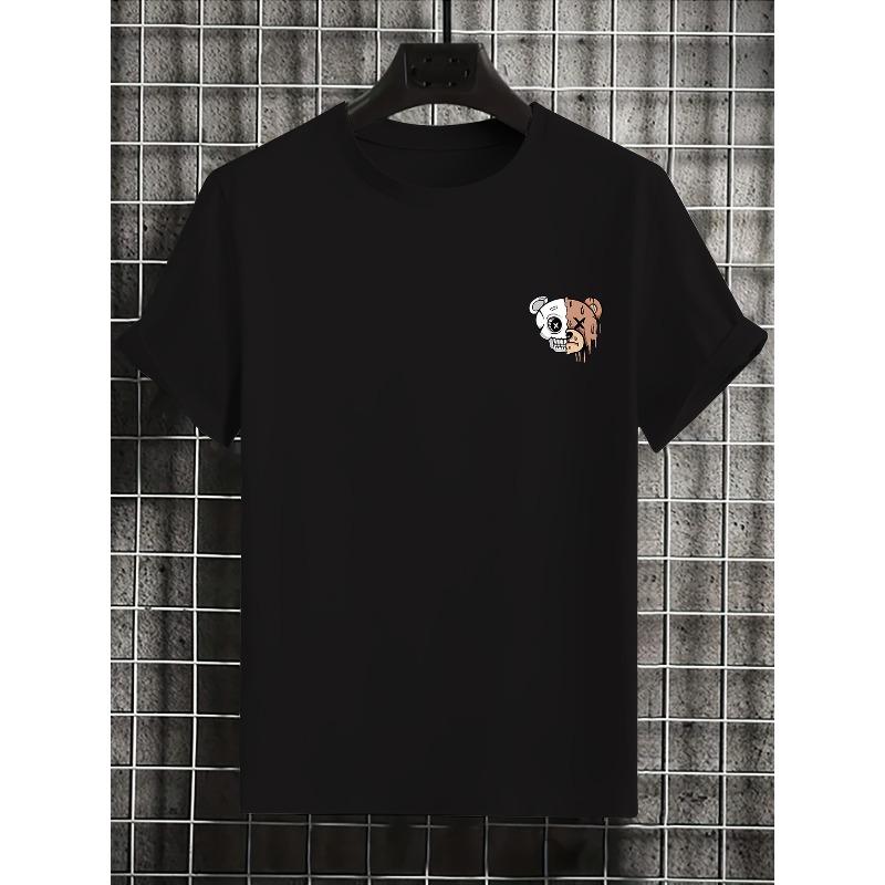 Taglie Europee T-shirt Estiva a Maniche Corte da Uomo con Stampa Orso Sorridente e Goccia di Felicità - Maglietta Casual Girocollo, Stampa Testo sul Retro Streetwear