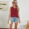 Summer New Pleated Crew Neck Sleeveless Chiffon Vest Top For Women, Amazon Cross-border European American Casual Tops In Stock