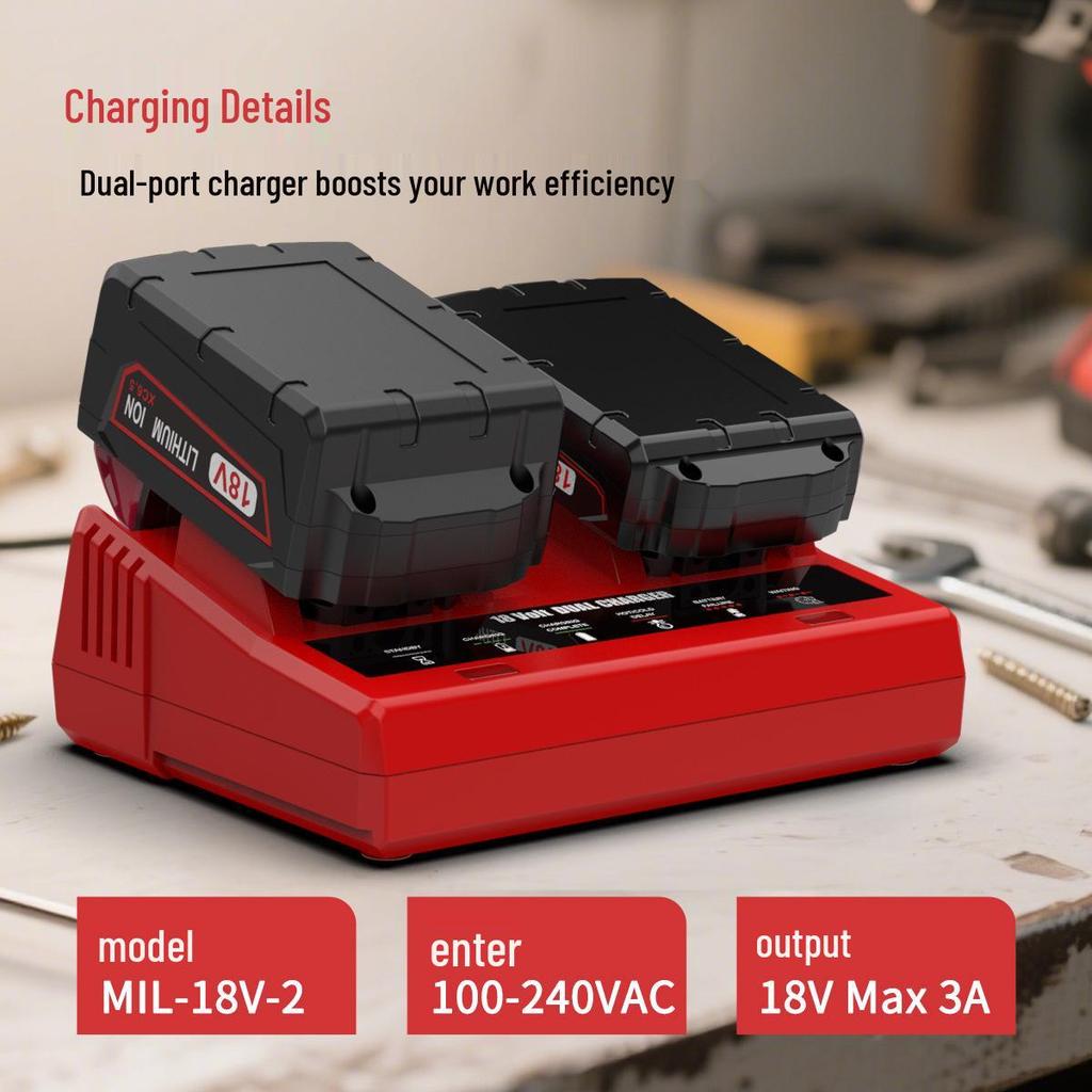 Milwaukee-Compatible Dual Slot Fast Charger for M18 Power Tools (3A)