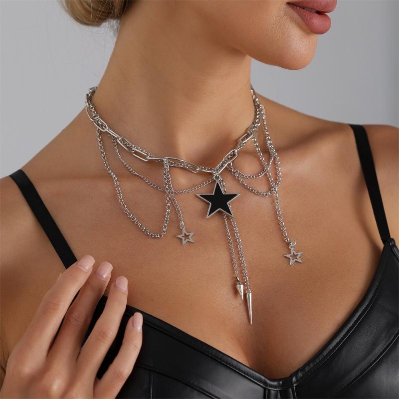 Fashion Forward Hollow Star Necklace Versatile Layering Jewelry For Women Lightweight Alloy Daily Wear Accessory