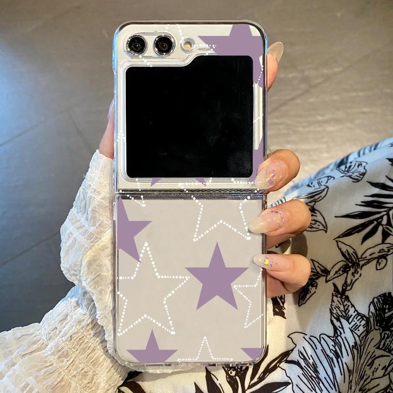 

Для Samsung Z Flip6 Flip5 Flip4 Flip3 Star Pattern 2 шт. складной прозрачный ПК жесткий тонкий противоударный чехол Samsung Z Flip4 фиолетовый