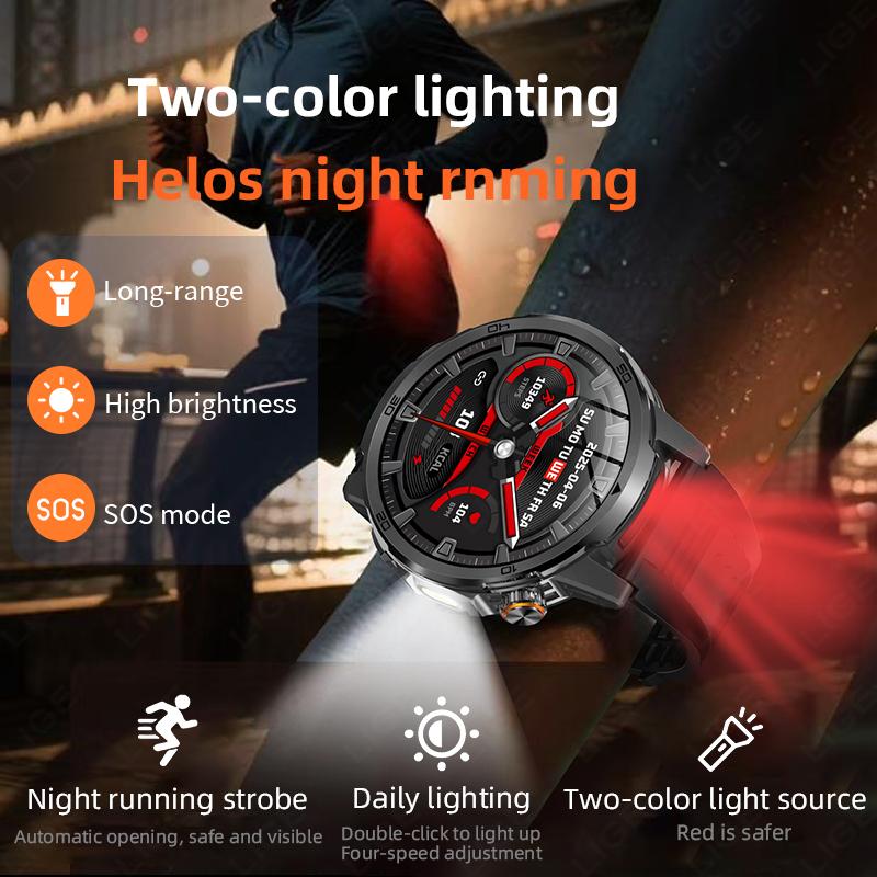 1000mAh Super Capacity Battery Adult Men Smart Watch Flashlight SOS Distress Light 1.85" HD Bluetooth Call Sport Smartwatch