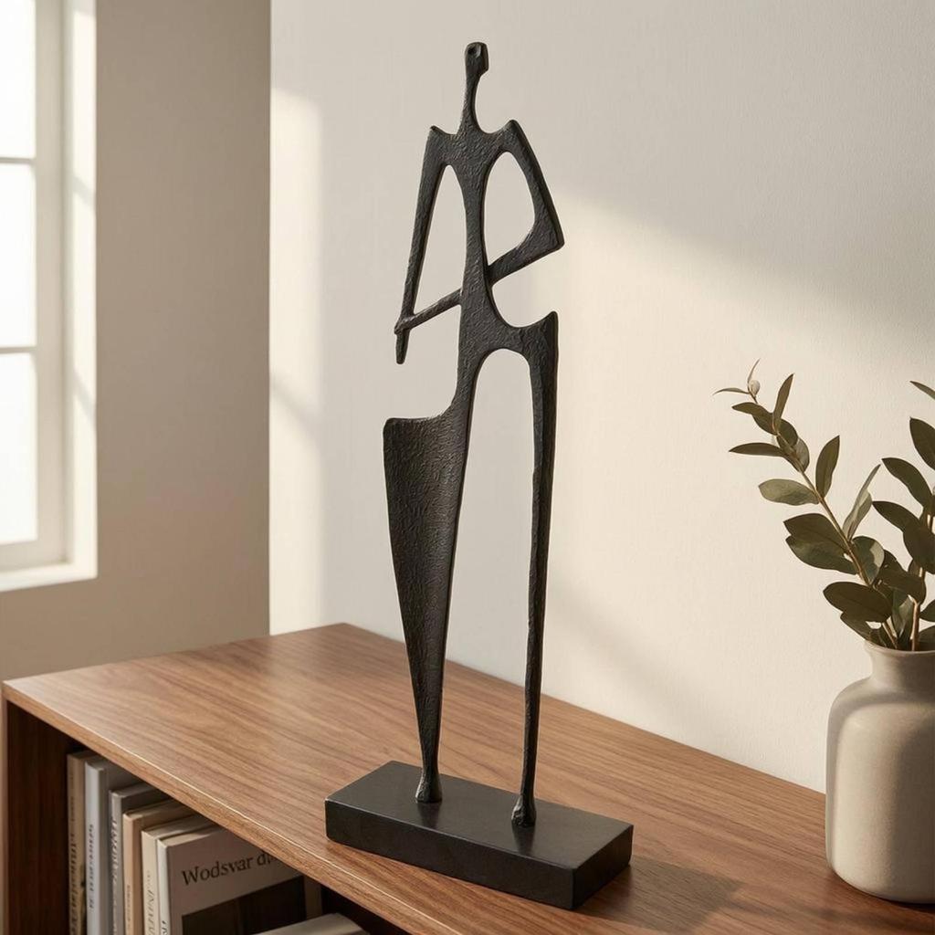 Abstract Human Sculpture Elongated Standing Figure Ornament Marble Base