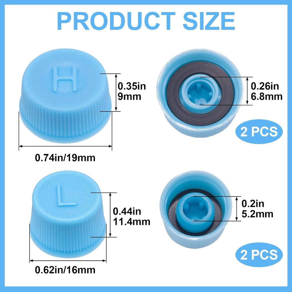 4pcs Replacement Car A/C Valve Core Caps, Blue | Leakproof R134a Air Conditioning System Service Port Caps, High Low Side Pressure Valve Cap Set for