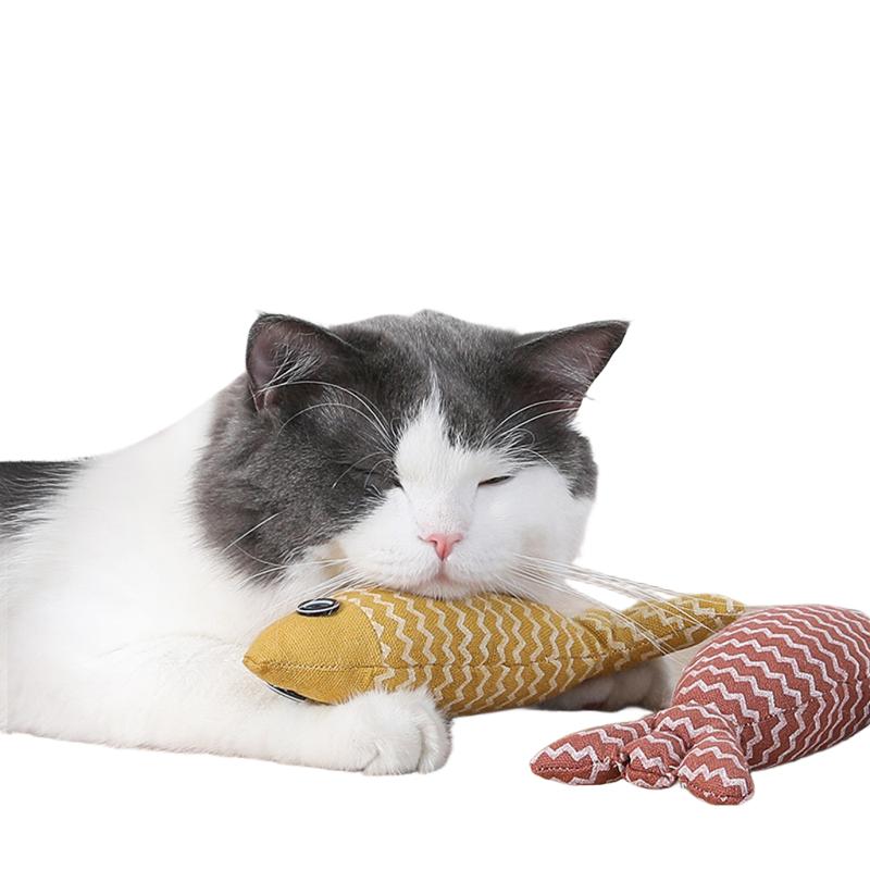 Red Plush Fish Cat Toy with Catnip, Interactive Stuffed Kitten Chew Toy, Durable Teeth Cleaning Pet Toy for Indoor Cats
