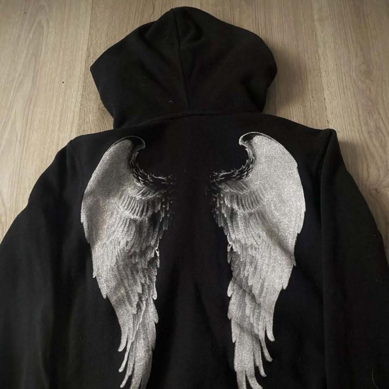 Y2K Streetwear Hoodie Women 2026 Retro Punk Graphic Print Zip-Up Oversized Sweatshirt