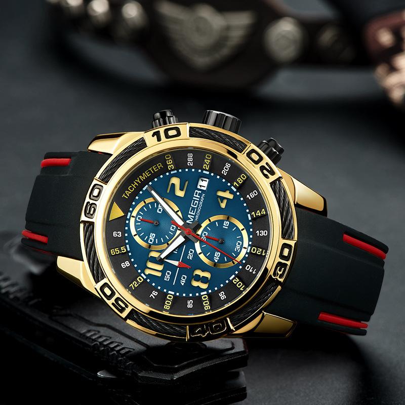 Watch Men'S, Multifunctional Chronograph Calendar Sports Chronograph Men'S Watch Silicone Quartz Watch 2045