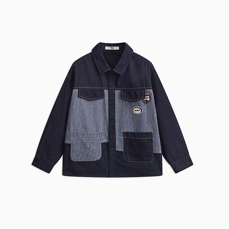 Mqd Children's Clothing Boys' Denim Shirt Jacket Spring and Autumn Style Baby Kidsren's Denim Color-Blocking Shirt Jacket