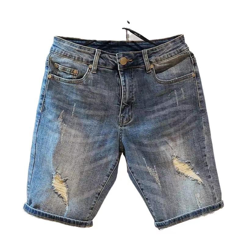 Summer Fashion Men's Hole Denim Shorts Jeans New In Blue Baggy Shorts for Men Jeans Pants