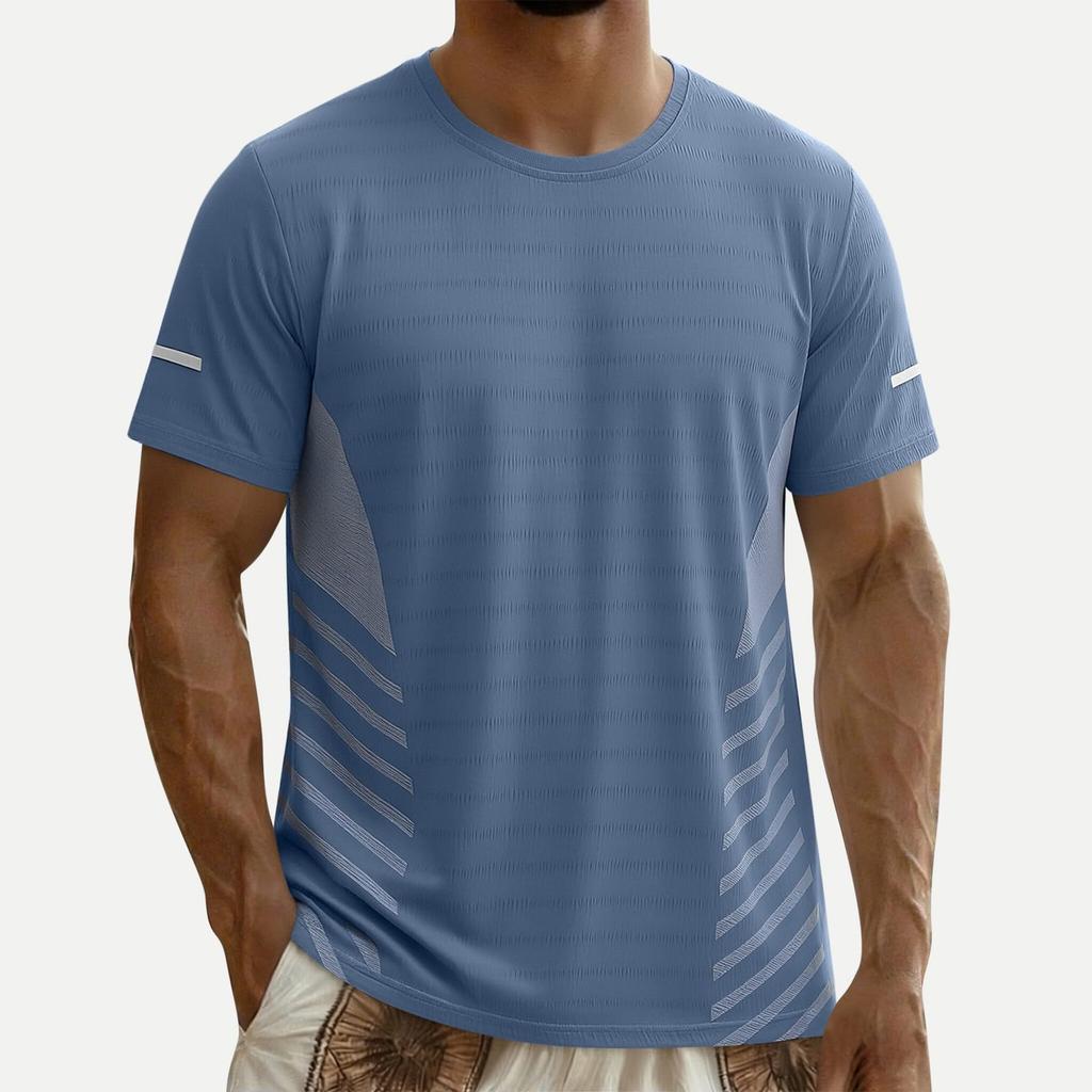 Men's Silk Short-sleeved T-shirt For Summer, Lightweight, Quick-drying, Mesh Pattern, Suitable For Sports And Fitness Activities.