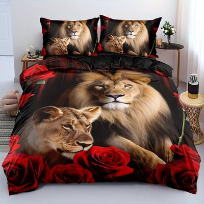 2/3-teiliges Bettwäsche-Set Weiches und bequemes Schwarzer Löwe Bettwäsche-Set King Size Löwe Twin Bettwäsche-Set Für Jungen Bettdecke 3D-Tier
