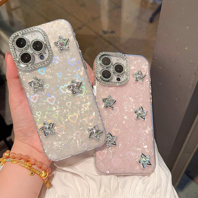 Applicable To Iphone17Promax Creative Fashion Mobile Phone Case Apple 16 Rhinestone Star 14Plus Laser Love