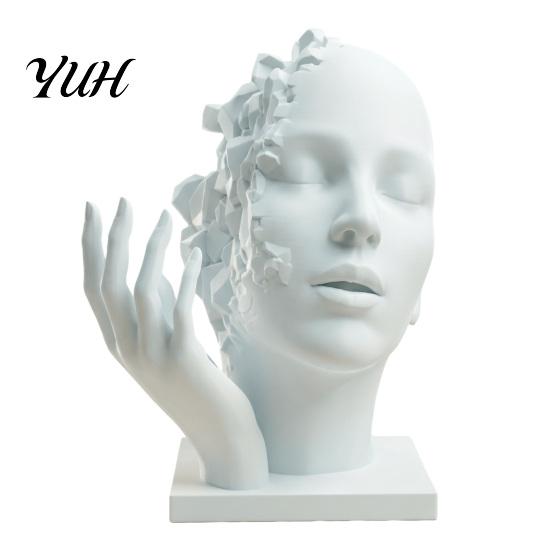 Modern Plastic Abstract Decor Broken Face Art Sculpture, Nordic Minimalist Statue, Deconstructive Collection 3D Printed Ornament for Living Room Study