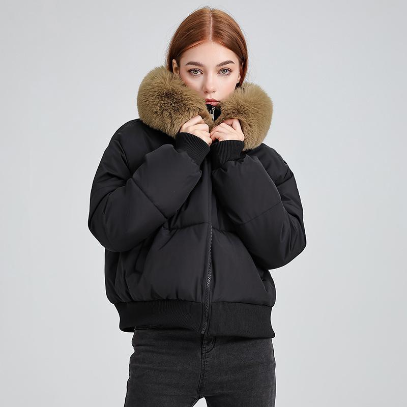 Navy blue design sense hooded fur collar cotton clothes women's winter new short cotton-padded clothes bread clothes jacket