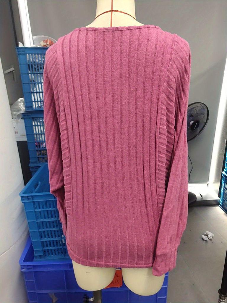 2025 Cozy European/American Autumn/Winter Batwing Sleeve Knitted Pullover: Casual Round Neck Long Sleeve Top