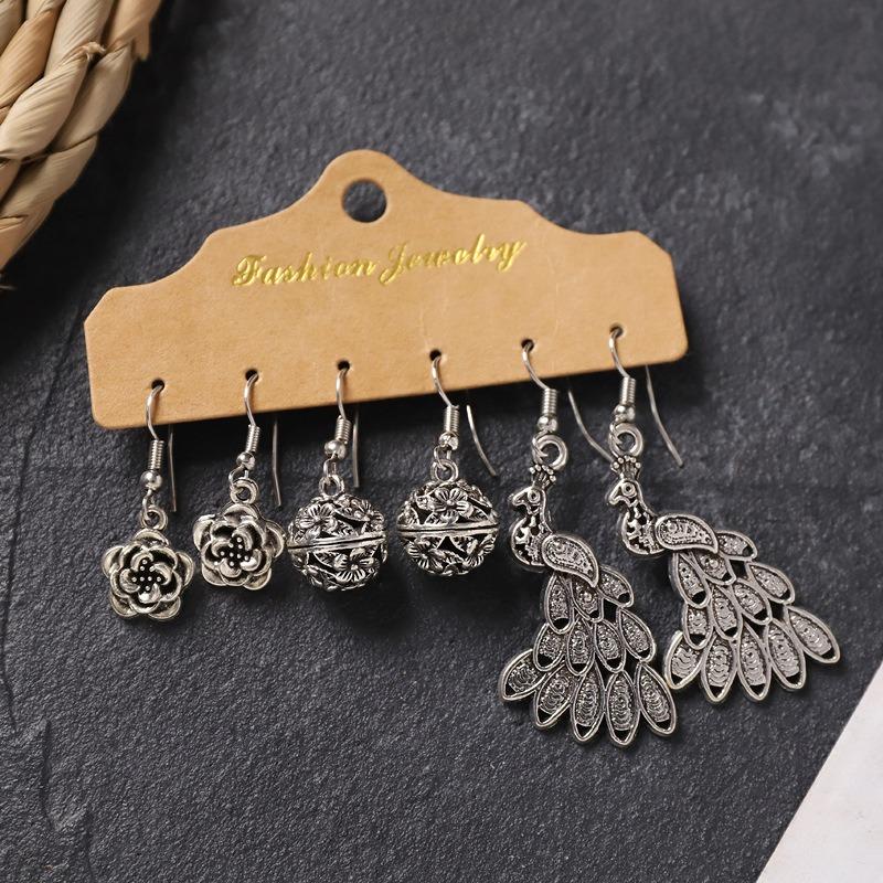 Earrings Set, Retro Handmade Tibetan Silver Earrings, Simple and Versatile Fringed Women's Ear Jewelry.