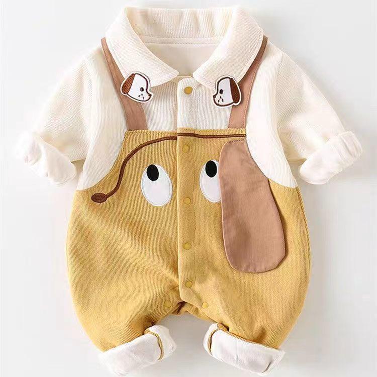 

Baby clothes autumn male baby onesie spring and autumn newborn full moon hundred days super cute internet celebrity outdoor wear hariboots 90cm