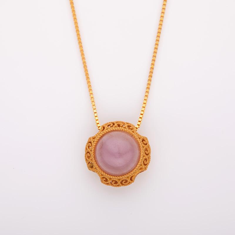 

Ожерелье из стерлингового серебра S925 с древним золотым покрытием, инкрустированное натуральным фиолетовым литием и подсолнухом, высококлассный, атмосферный, легкая роскошь, кулон с темпераментом золотой