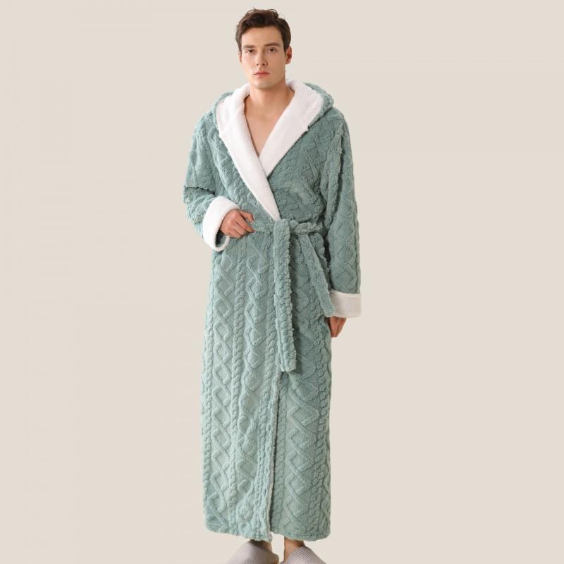 B2W Digital Mens Womens Flannel Robe Hooded Fleece Bathrobe Thick Warm Winter Loungewear