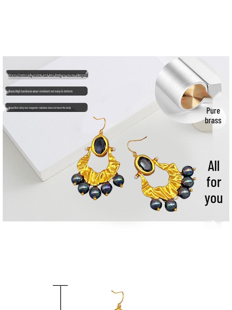 French Retro Pearl Tassel Irregular Pleated Dangle Earrings - Stylish & Unique Design