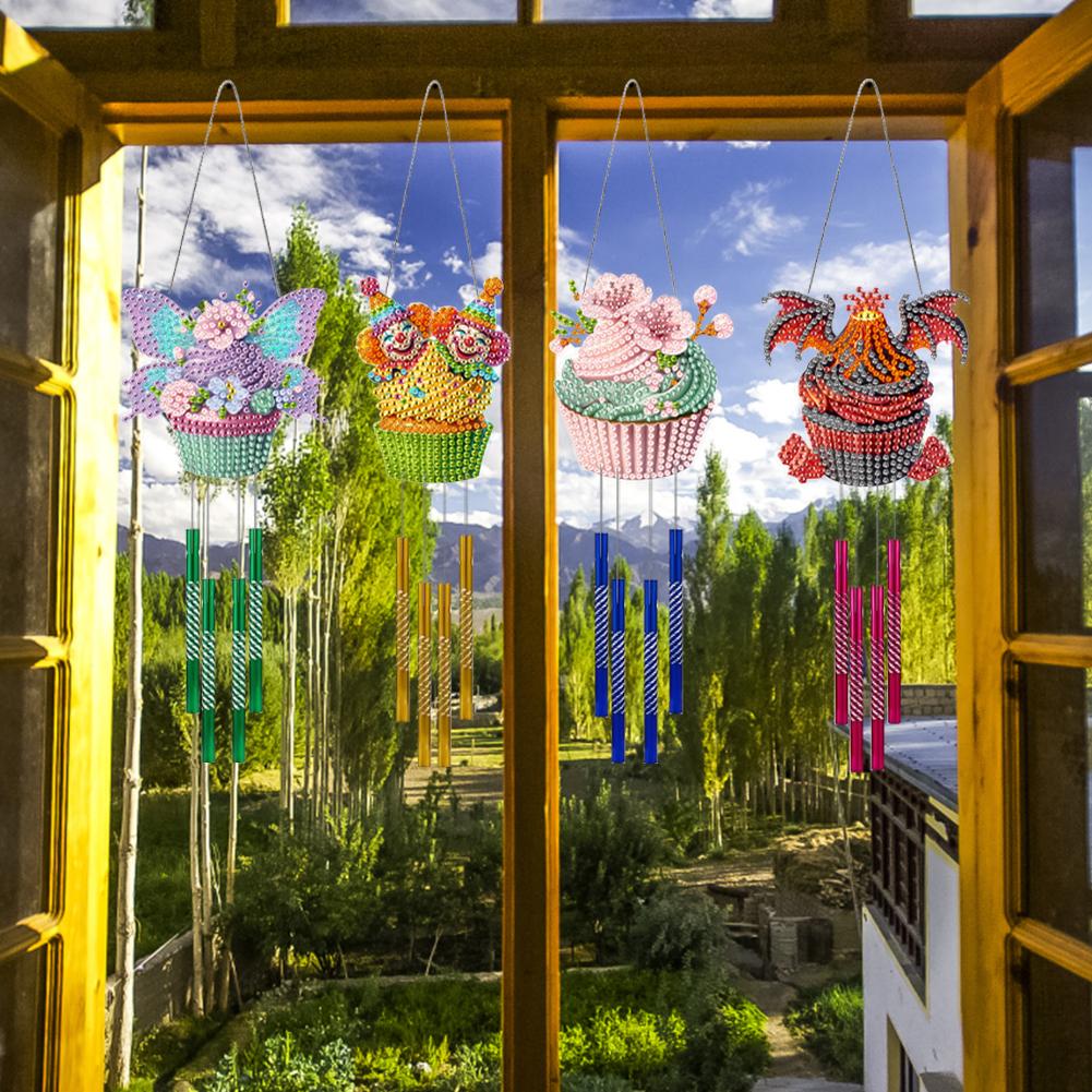 4Pcs Double Sided Acrylic Dragonfly Flower Wind Chimes DIY Diamond Kits DIY Rhinestones Wind Chime Kit for Garden Window Decor