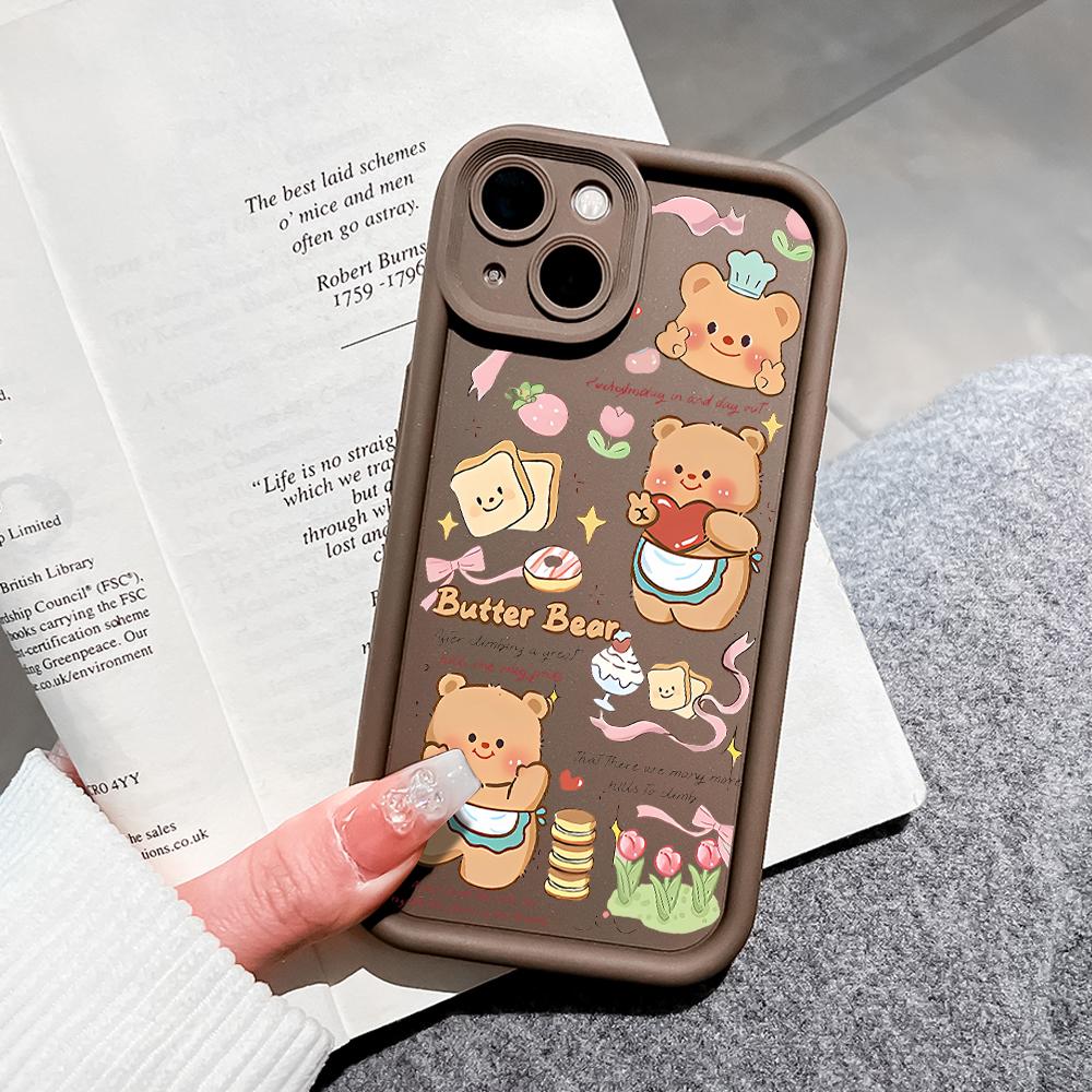 For Huawei P50 Pro P40 Lite Honor 8X 9X X9 Tecno Spark Go Infinix Smart 8 Vivo V29 V30 Y02 Y16 Soft Silicone Square Cartoon Lovely Bear Phone Case