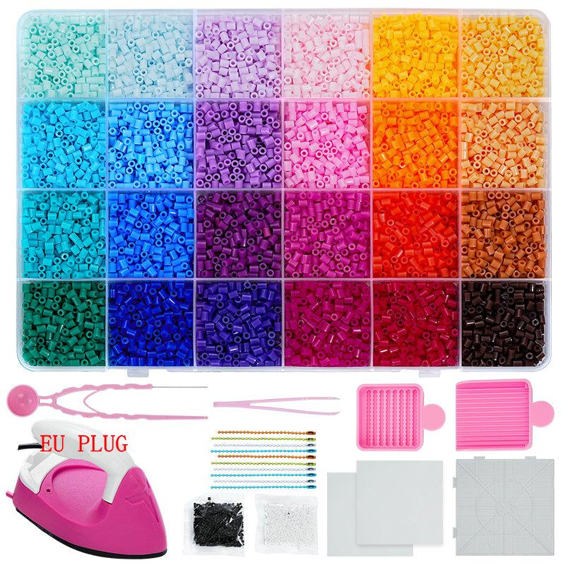 Bügelperlen Set 2,6mm Mini-Perlen 144 Farben All-in-One Set mit Steckplatten, Mini-Bügeleisen, Pinzette Pixel Art DIY Bastelset für Erwachsene