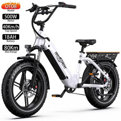Electric Bicycle Onesport 20" Fat Tire 500W Motor LCD Display 48V 18AH Connection APP Shimano 7 Speed Aluminum Alloy Frame White OT08