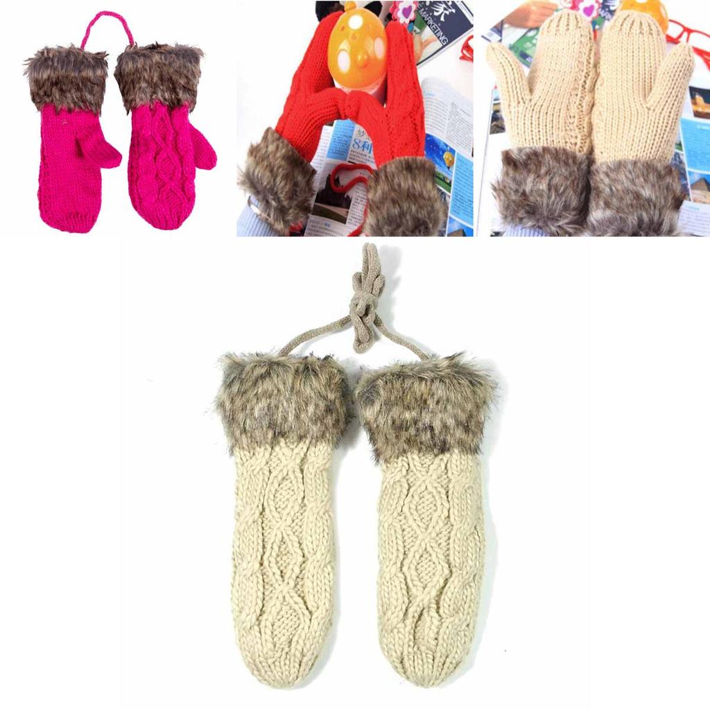 Guantes Cálidos de Dibujos Animados para Mujeres y Niñas Mitones de Invierno Tejidos Lindos Con Confort Acogedor