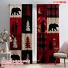 2pcs,2D Plane Printing Pattern Curtains Red Checkered Bear Deer Forest Polyester Fabric (without Rod) Home Decor Perfect for