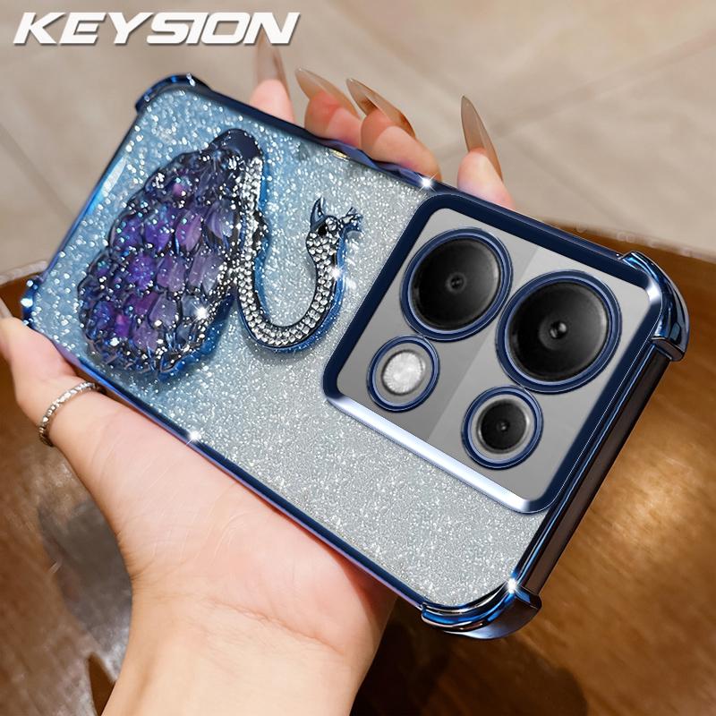 

KEYSION Протиударний чохол з покриттям для телефону для Redmi Note 13 Pro 4G 13 5G Блискучий чохол-підставка з лебедем та камінням для POCO X6 Pro M6 Pro for Redmi Note 13 Pro 5G синій