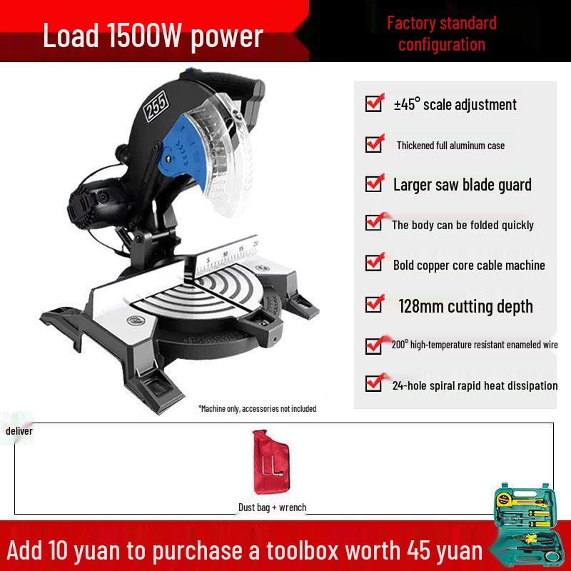 High Precision 10" Aluminum Alloy Miter Saw, 45º Multifunctional Cutting Machine