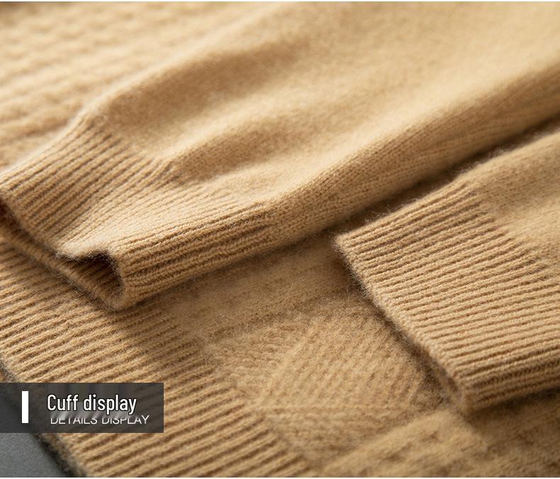 Men's Thickened Cashmere Sweater - Half High Neck Wicker Cable Knit