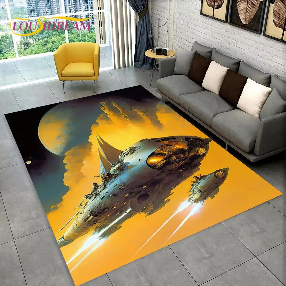 3D Spaceship Spacecraft UFO Cartoon Carpet Rug for Home Living Room Bedroom Sofa Doormat Decor,kids Area Rug Non-slip Floor Mat